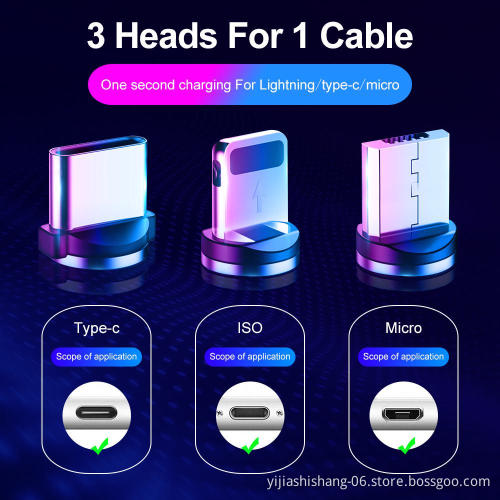 Custom Logo Led Nylon Braided Magnetic Micro Usb Type C 8 Pin Charging Cable